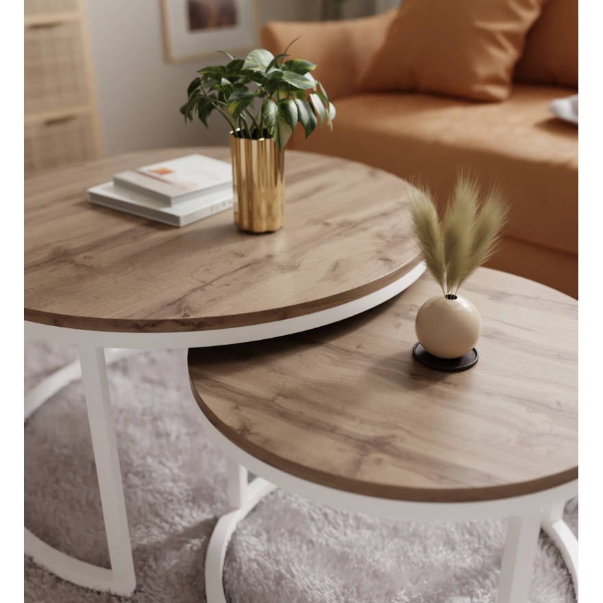 Runder Couchtisch 2in1 CIRI SLIM Artisan / Wotan / Stirling Eiche