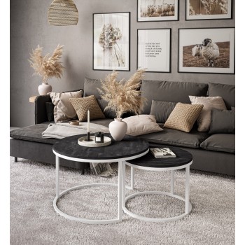 Runder Couchtisch 2in1 CIRI SLIM dunkler Beton