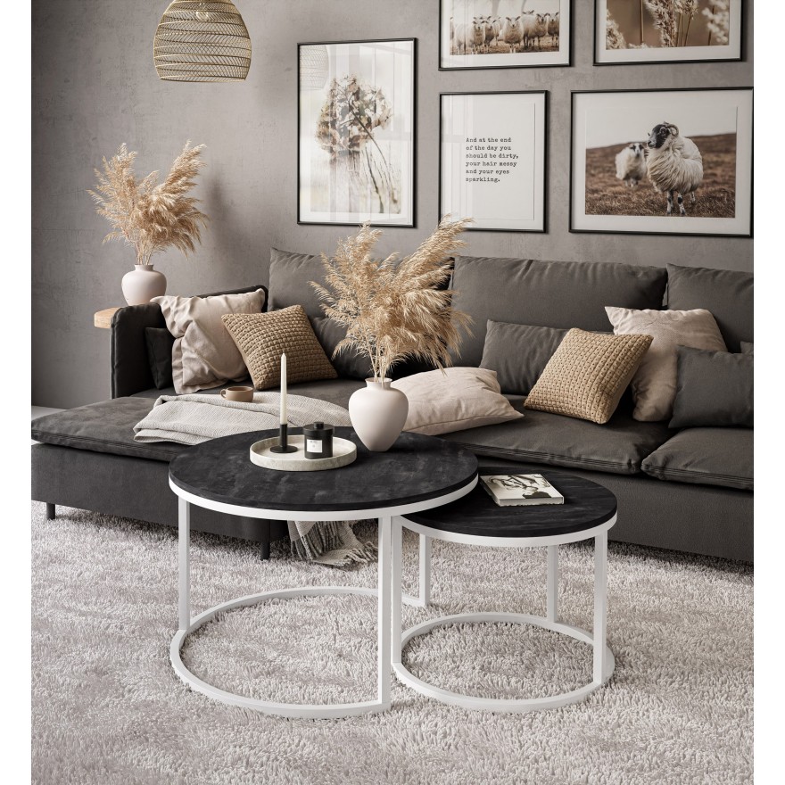 Runder Couchtisch 2in1 CIRI SLIM dunkler Beton