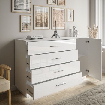 Kommode LINA Weiß hochglanz mit Chrom Griffen und LED Kommode LINA Weiß hochglanz mit Chrom Griffen und LED