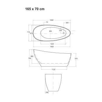 Freistehende Badewanne KAYA schwarz und weiß
