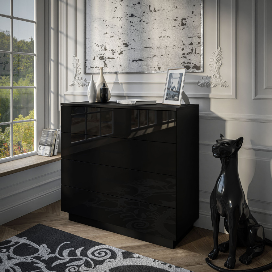 Kommode Lina PUSH OPEN schwarz Hochglanz LED Kommode Lina PUSH OPEN schwarz Hochglanz LED