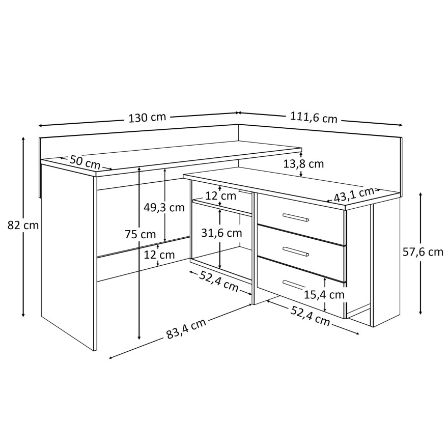 Eckschreibtisch ECKE Eiche artisan