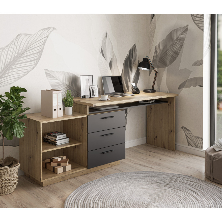 Schreibtisch CHIA mit Schubladen Artisan Eiche Grafit