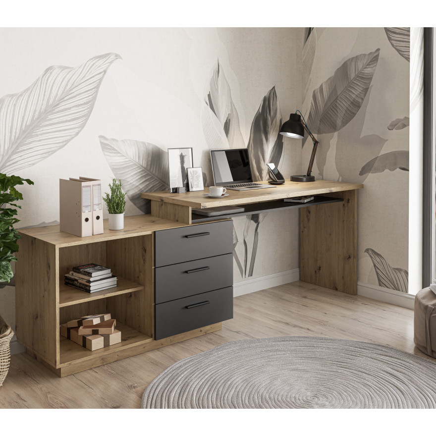 Schreibtisch CHIA mit Schubladen Artisan Eiche Grafit