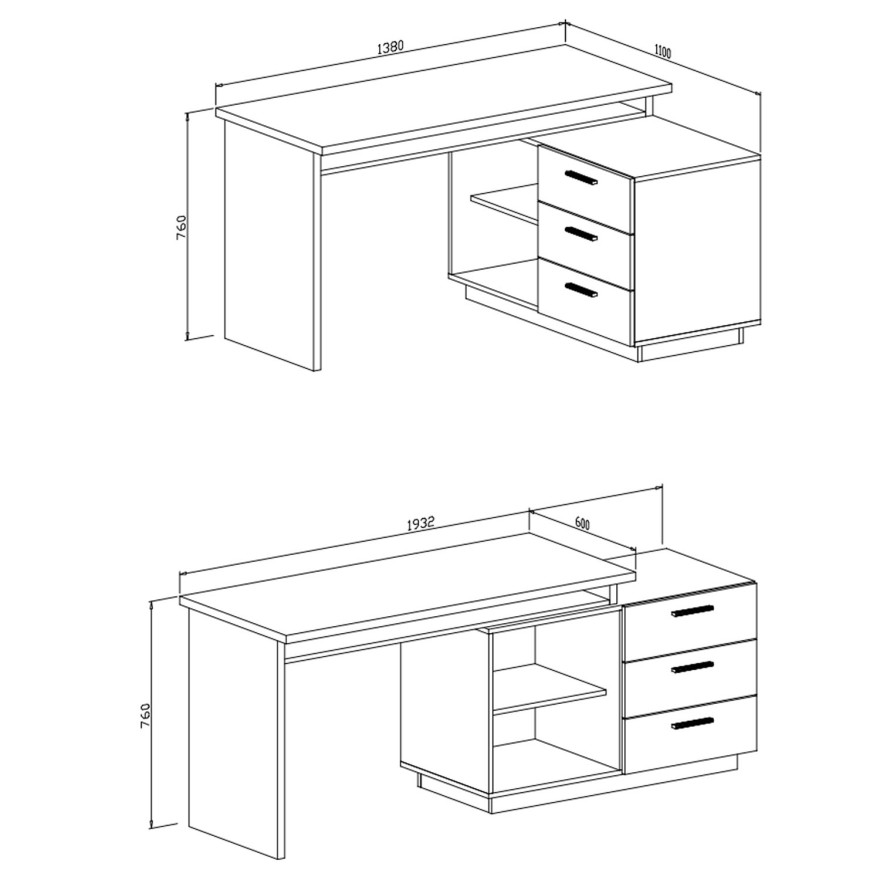 Schreibtisch CHIA mit Schubladen Artisan Eiche Grafit