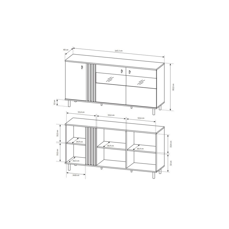 Dreitürige Kommode MADDIE 3D 165 cm Eiche artisan anthrazit
