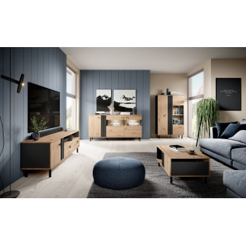 Dreitürige Kommode MADDIE 3D 165 cm Eiche artisan anthrazit