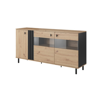 Dreitürige Kommode MADDIE 3D 165 cm Eiche artisan anthrazit