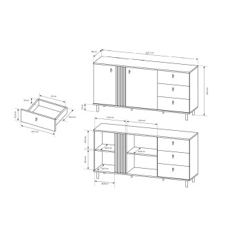 Schubladenkommode MADDIE 2D3S 165 cm Eiche artisan anthrazit