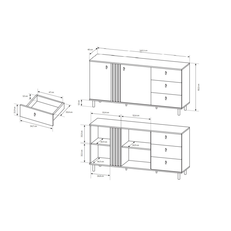 Schubladenkommode MADDIE 2D3S 165 cm Eiche artisan anthrazit