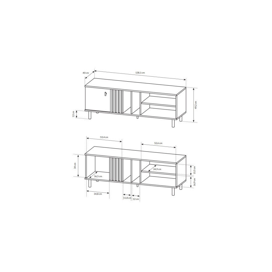RTV-Schrank MADDIE 138 cm Eiche artisan anthrazit