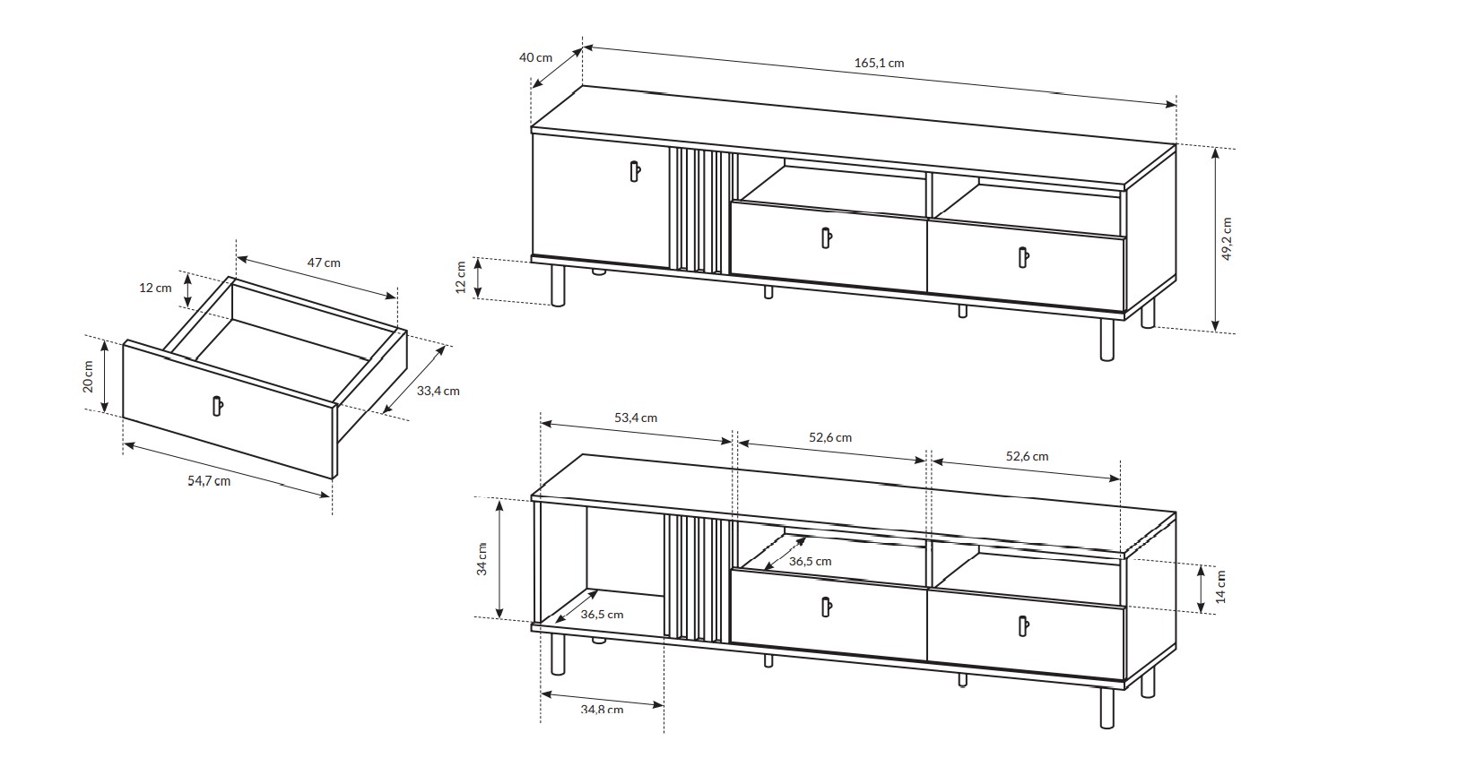 RTV-Schrank MADDIE 165 cm Eiche artisan anthrazit