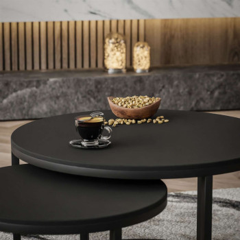Runder Couchtisch CIRI SLIM 2in1 mattschwarz