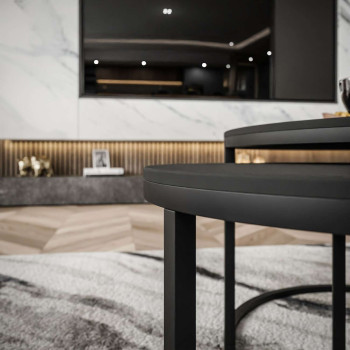 Runder Couchtisch CIRI SLIM 2in1 mattschwarz