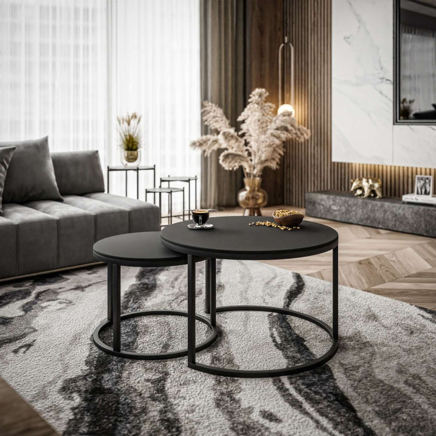 Runder Couchtisch CIRI SLIM 2in1 mattschwarz