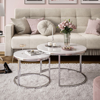 Runder Couchtisch CIRI 2in1 Hochglanz mit Chromuntergestell
