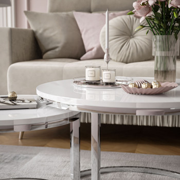 Runder Couchtisch CIRI 2in1 Hochglanz mit Chromuntergestell Runder Couchtisch CIRI 2in1 Hochglanz mit Chromuntergestell
