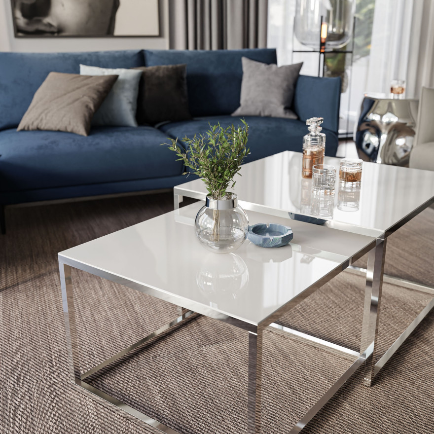 YOSHI GLASS 2in1 Chromgestell + Glasplatte weiß/schwarz