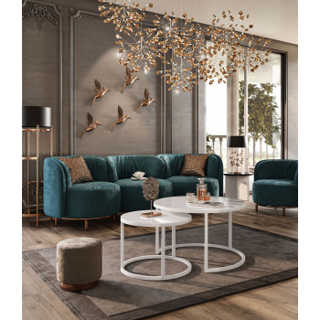 Rounder Couchtisch 2in1 CIRI GLASS mit schwarzem und weißem Gestell