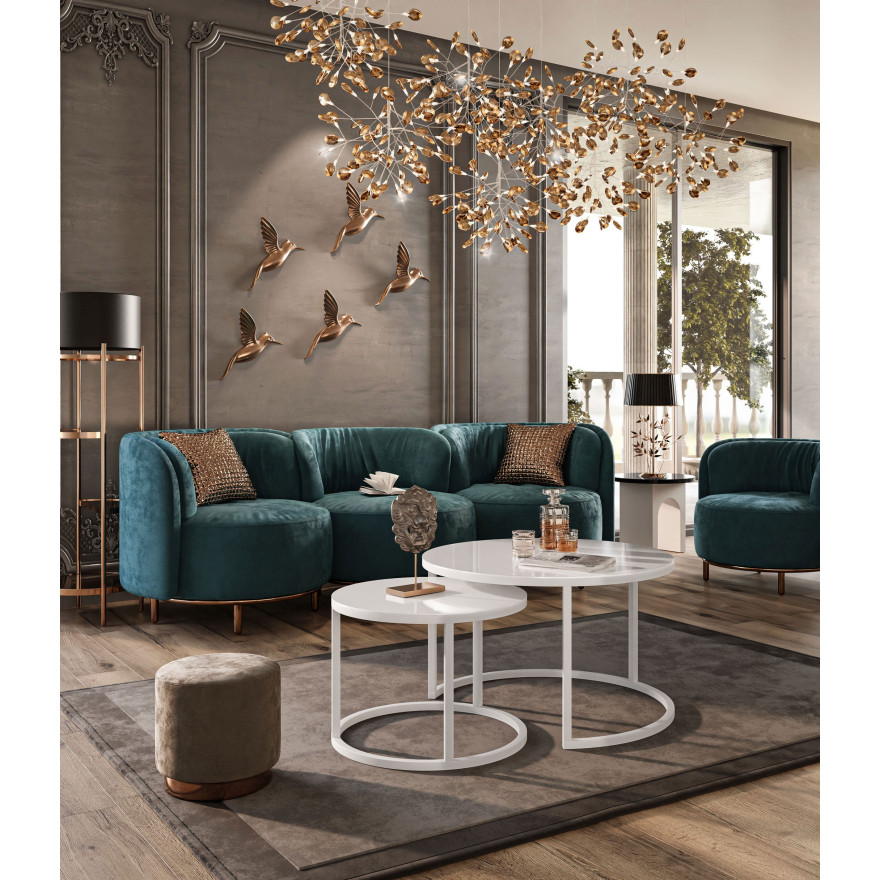 Rounder Couchtisch 2in1 CIRI GLASS mit schwarzem und weißem Gestell