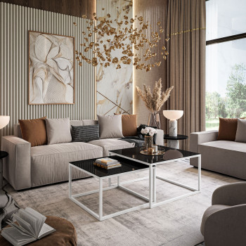 YOSHI GLASS Couchtisch 2in1 mit schwarzem und weißem Rahmen