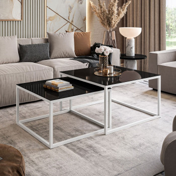 YOSHI GLASS Couchtisch 2in1 mit schwarzem und weißem Rahmen