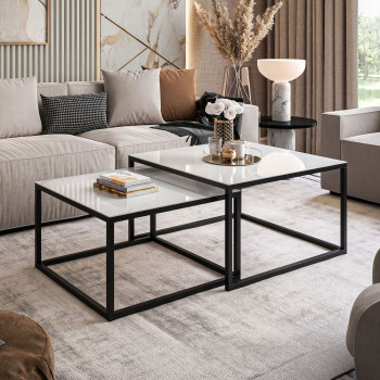 YOSHI GLASS Couchtisch 2in1 mit schwarzem und weißem Rahmen