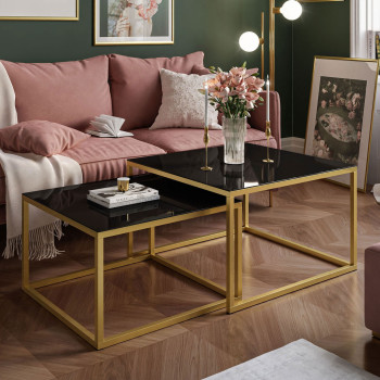 YOSHI GLASS 2 in1 Couchtisch mit Glasplatte gold matt