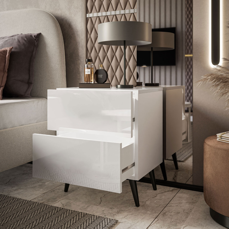 AURA LUX Nachttisch auf Beinen mit glänzender Platte