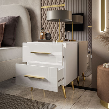 AURA LUX Nachttisch auf Beinen mit glänzender Platte