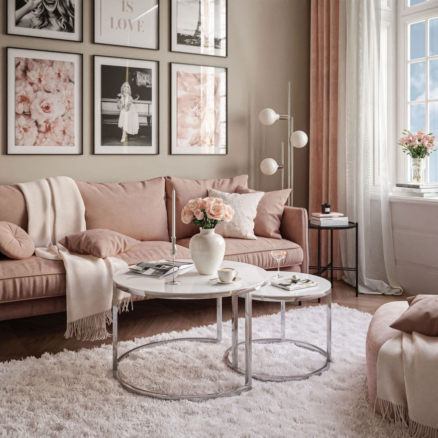 Ciri 2in1 Chromgestell + Glasplatte weiß/schwarz