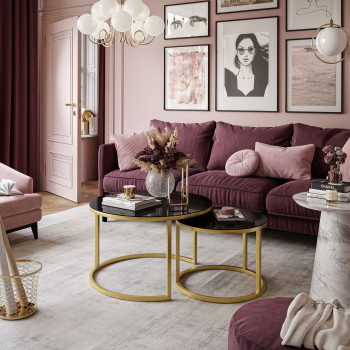 2in1 CIRI GLASS Couchtisch mit Glasplatte gold matt