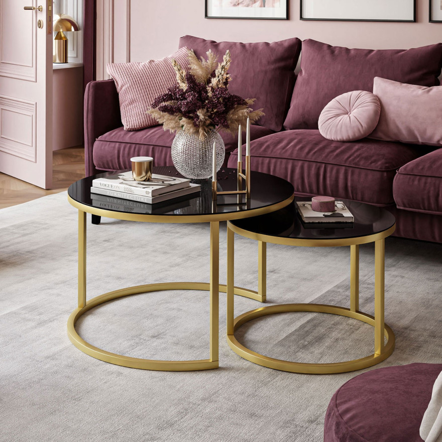 2in1 CIRI GLASS Couchtisch mit Glasplatte gold matt