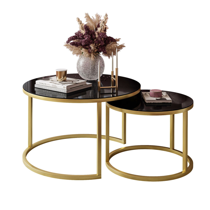 2in1 CIRI GLASS Couchtisch mit Glasplatte gold matt