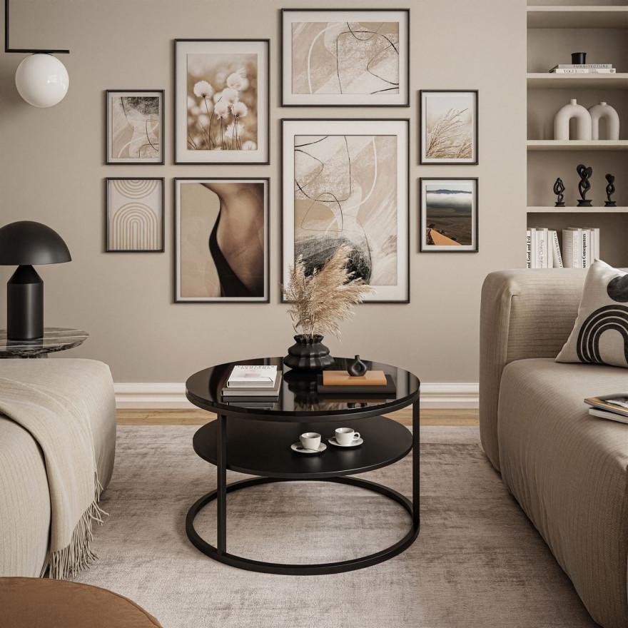 CIRI runder Couchtisch mit Ablage hochglanz