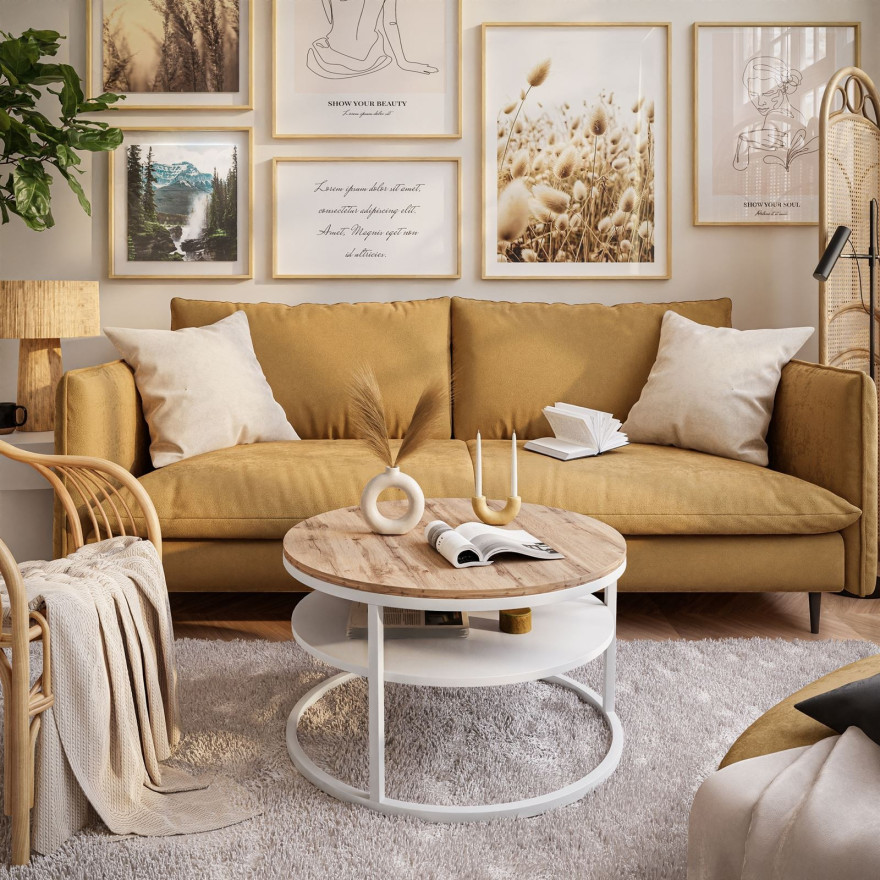 CIRI runder Couchtisch mit Ablage aus Eiche wotan stirling artisan