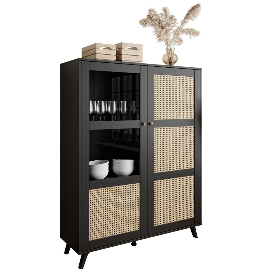 VIENNA 3D breite Vitrine mit Wiener Geflecht