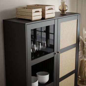 VIENNA 3D breite Vitrine mit Wiener Geflecht