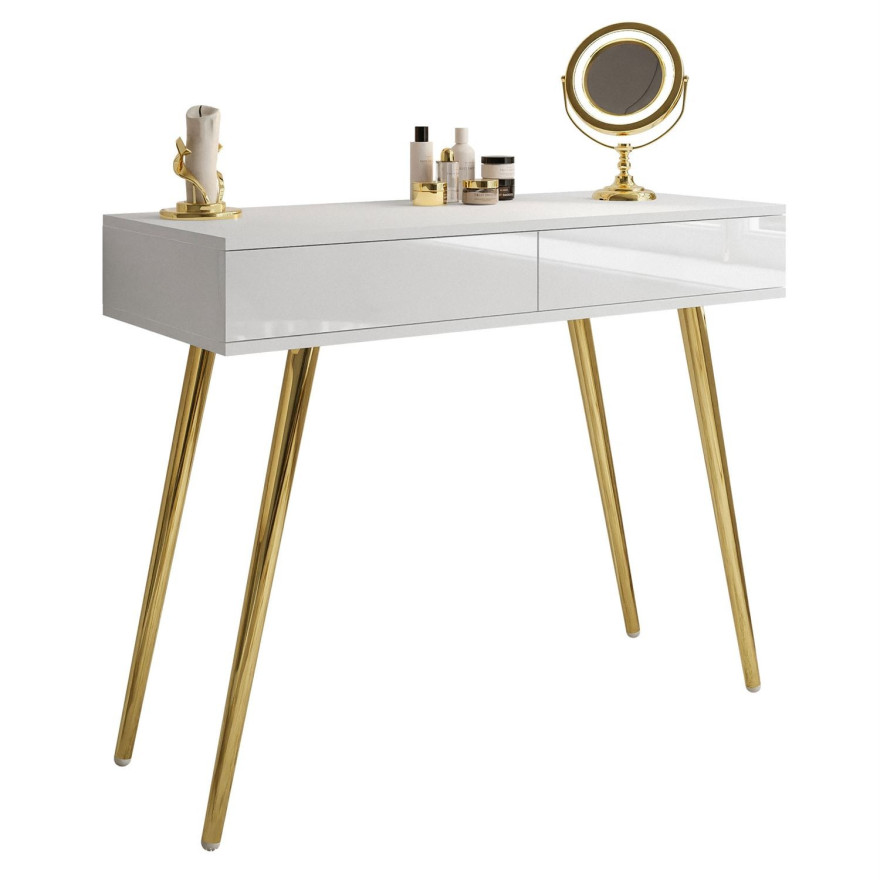 Schminktisch SIENNA GOLD mit Schubladen auf goldenen Beinen