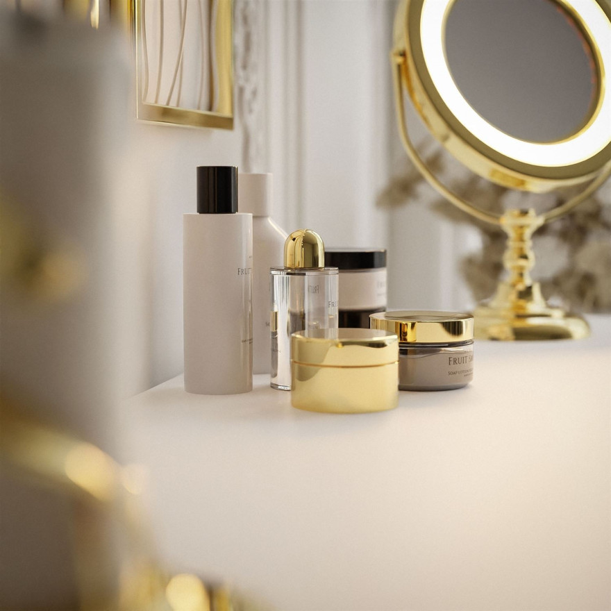 Schminktisch SIENNA GOLD mit Schubladen auf goldenen Beinen