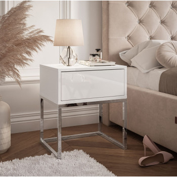 Nachttisch BLANCO GLAMOUR mit Chrom- Metallrahmen