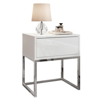 Nachttisch BLANCO GLAMOUR mit Chrom- Metallrahmen Nachttisch BLANCO GLAMOUR mit Chrom- Metallrahmen