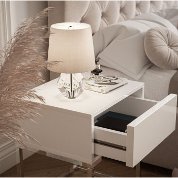 Nachttisch BLANCO GLAMOUR mit Chrom- Metallrahmen Nachttisch BLANCO GLAMOUR mit Chrom- Metallrahmen