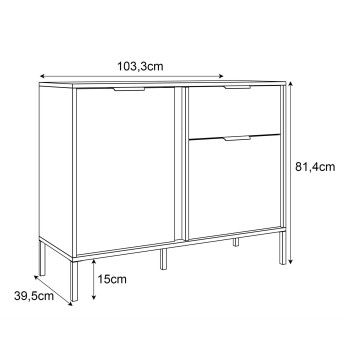LARETTO 103 cm 2D1S Kommode anthrazit
