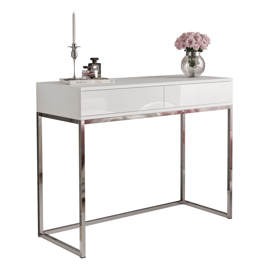 BLANCO GLAMOUR Konsolentisch mit verchromtem Gestell Weiß Hochglanz