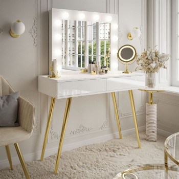 Scminktisch SIENNA GOLD mit Schubladen auf goldenen Beinen Scminktisch SIENNA GOLD mit Schubladen auf goldenen Beinen