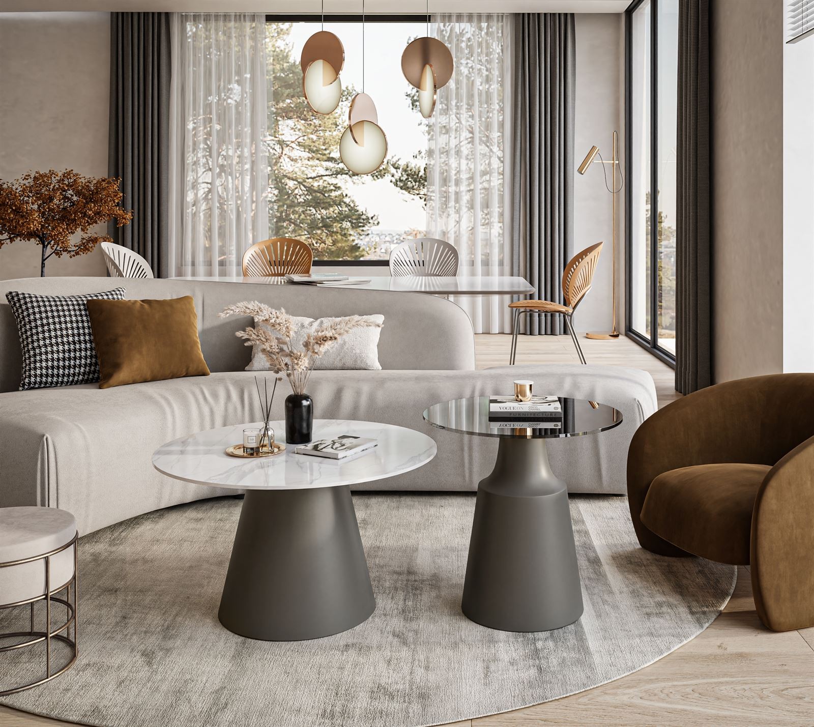 Runder Beistelltisch im Wohnzimmerdesign: Eleganter Tisch für Sofa und mehr