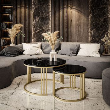 Runder Couchtisch LORI GOLD 2in1 Hochglanz