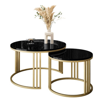 Runder Couchtisch LORI GOLD 2in1 Hochglanz